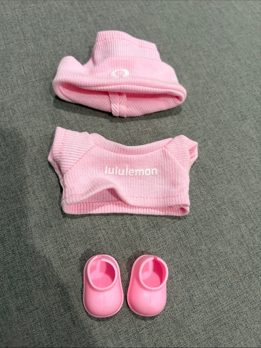Labubu or Small Doll Lululemon Pink Set - Ribbed Top, Beanie & Shoes